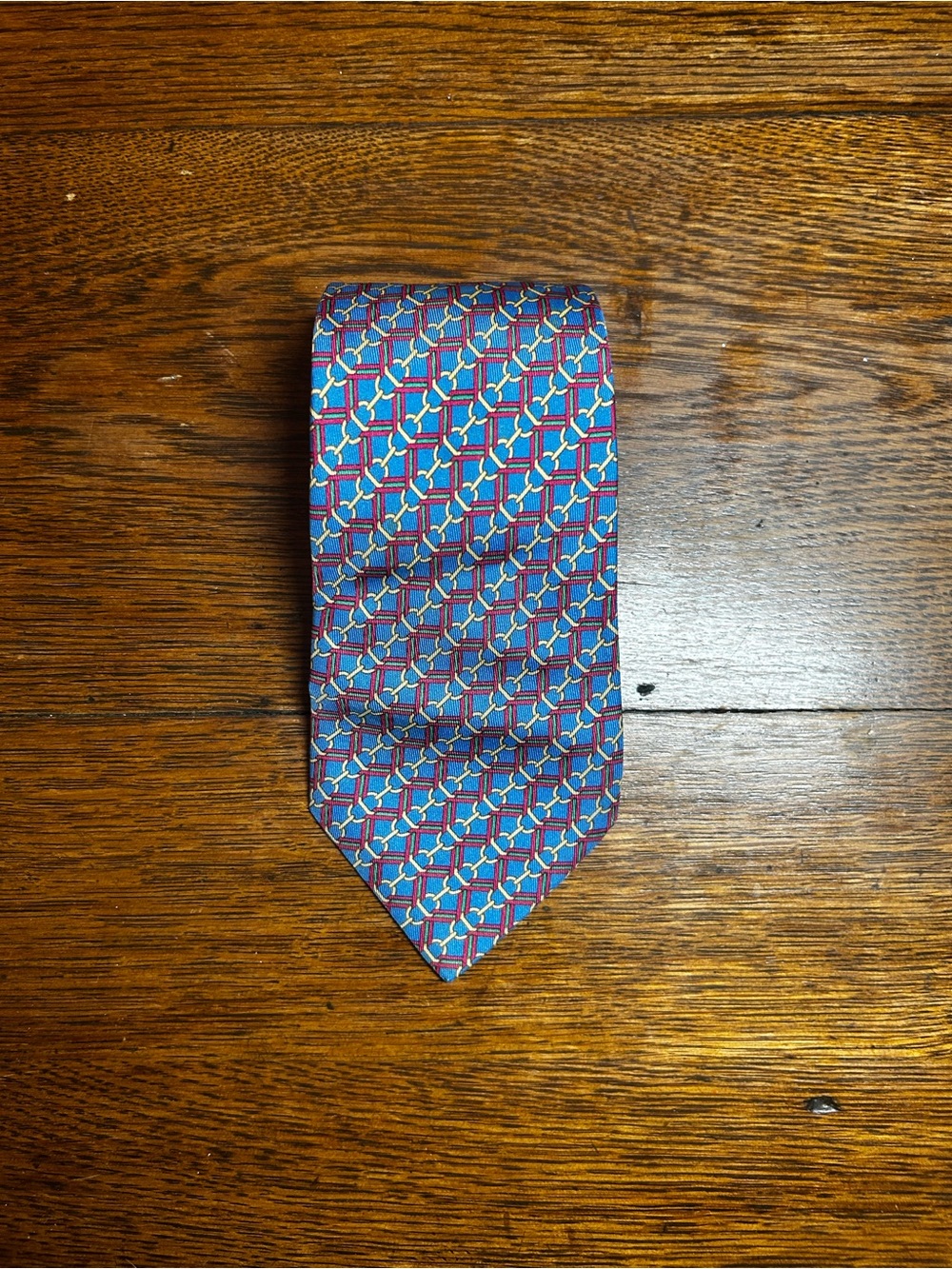 Hermes Blue and Red Geometric Men's Silk Tie